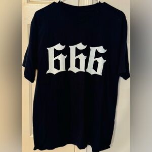 666 Black and White Short Sleeve Tee with Bold Graphic